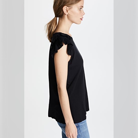 CURRENT/ELLIOT THE DOUBLE RUFFLE TEE BLACK NWT - Picture 4 of 7